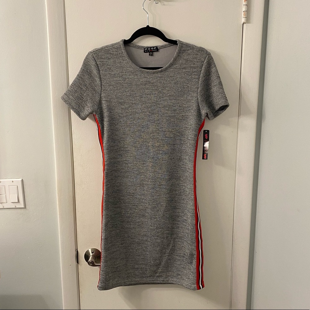 Rib Knit Side Stripe Gray Dress